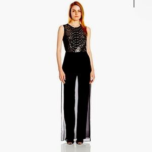 BCBGMaxAzria Lindee Snake Sequin Chiffon-Skirt Jumpsuit- size 6